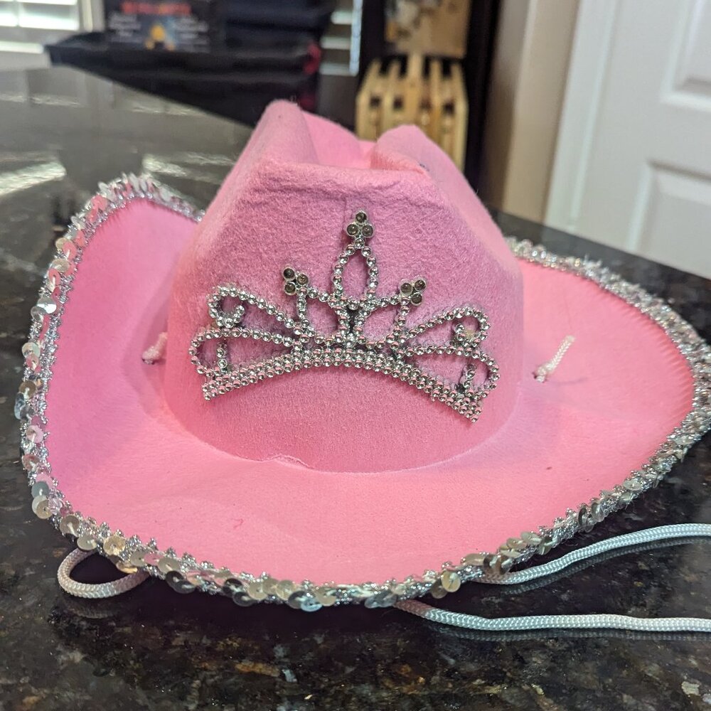 Pink Cowgirl Hat with Silver Sequins Crown and Lights